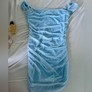 princess polly ruched light blue mini dress